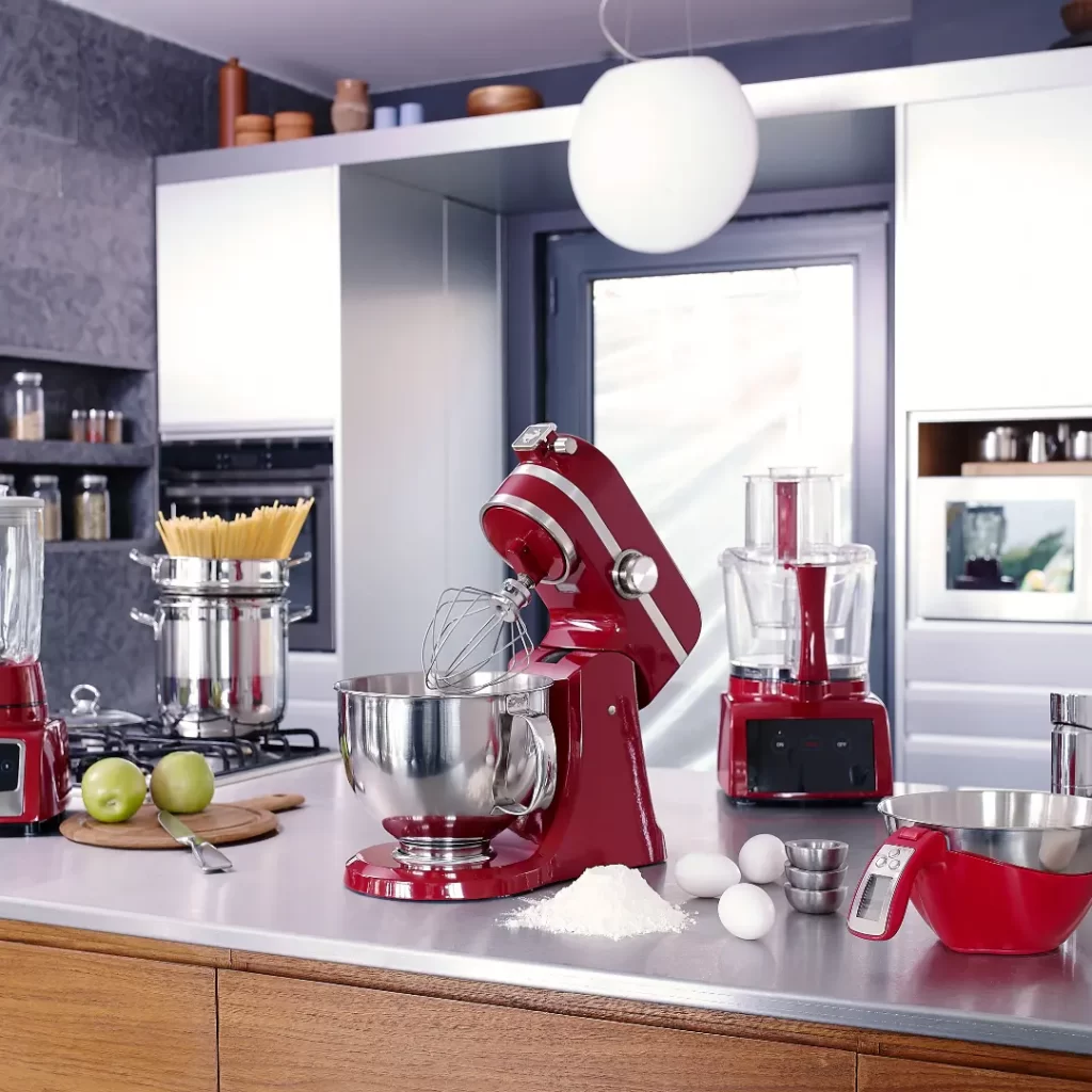 red kitchen appliances