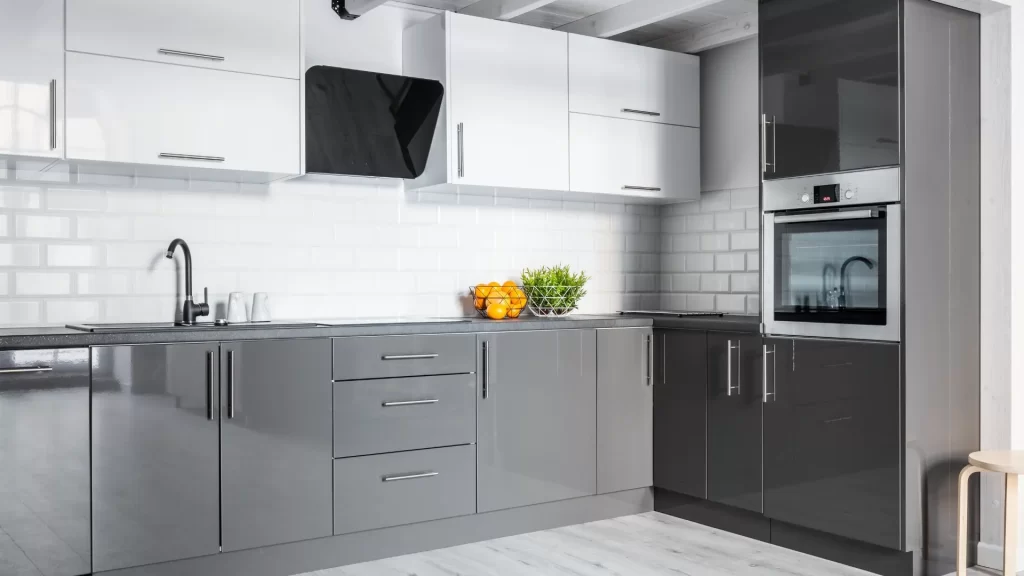 gray and kitchen cabinets